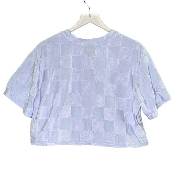 UGG M Teagin Check Short Sleeve Top Cotton Blend Ocean Fog Textured Sports - Picture 3 of 13